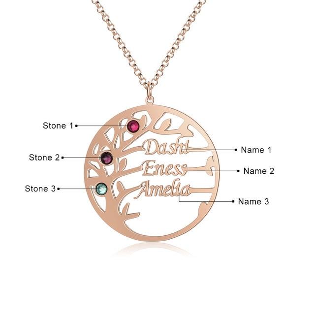 Personalized Mother Daughter Family Tree Necklace with Custom Nameplate & 3 Birthstones, Best Gift for Family Members & Friends-Customized Jewel