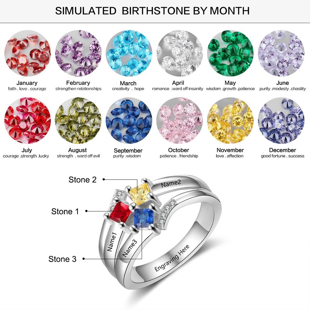 Personalized Name Ring with 3 Square Birthstones Real 925 Sterling Silver Rings for Women Custom Jewelry Gift-Customized Jewel