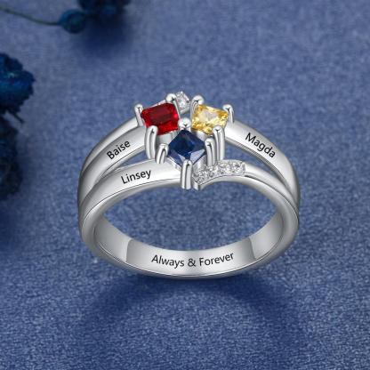 Personalized Name Ring with 3 Square Birthstones Real 925 Sterling Silver Rings for Women Custom Jewelry Gift-Customized Jewel
