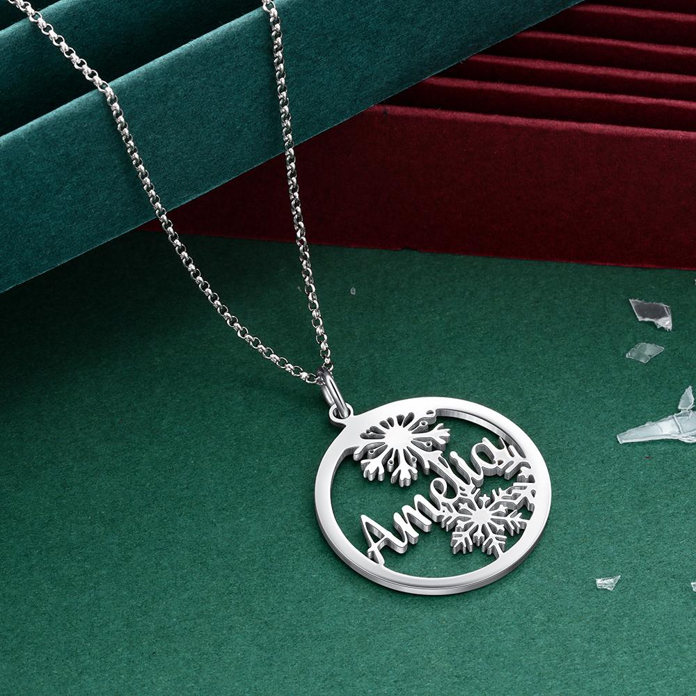 Personalized Women’s 925 Sterling Silver Name Necklace with Customized Snowflake Nameplate Pendant, Letter Jewelry Christmas Gift for Mom-Customized Jewel