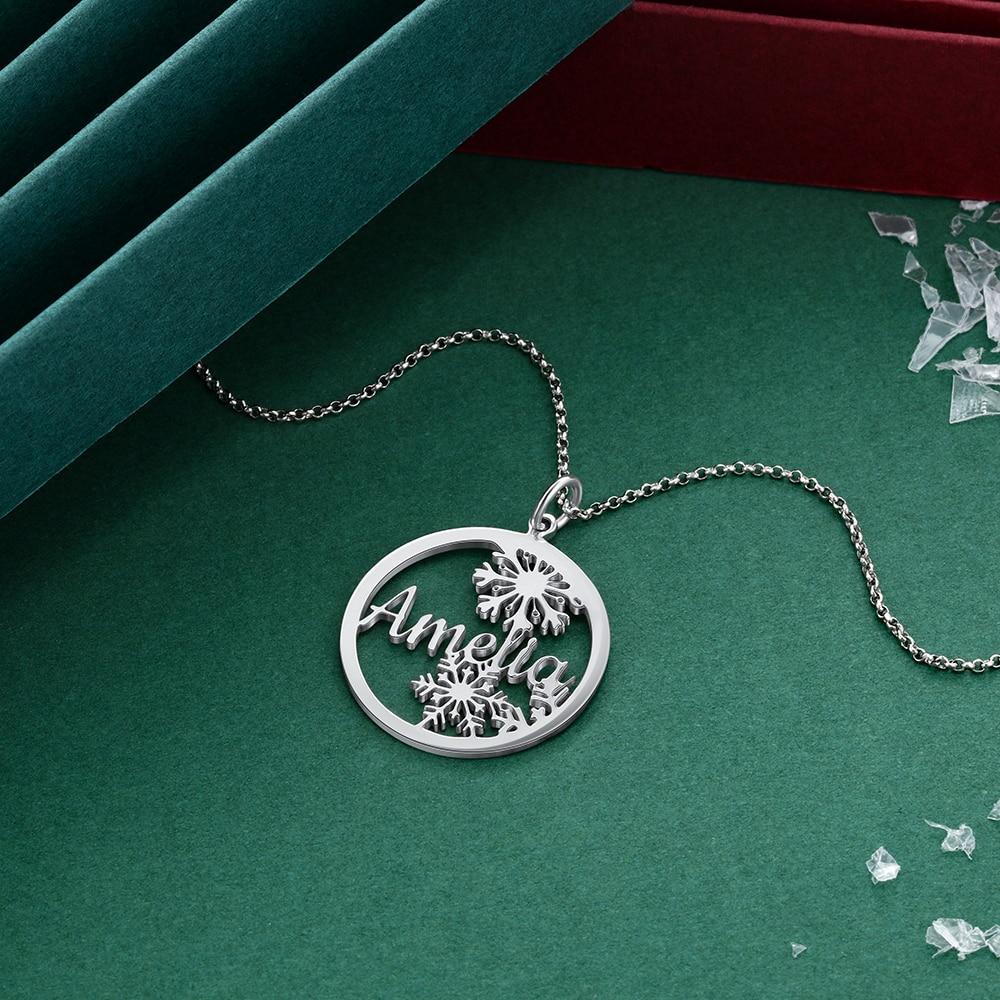 Personalized Women’s 925 Sterling Silver Name Necklace with Customized Snowflake Nameplate Pendant, Letter Jewelry Christmas Gift for Mom-Customized Jewel