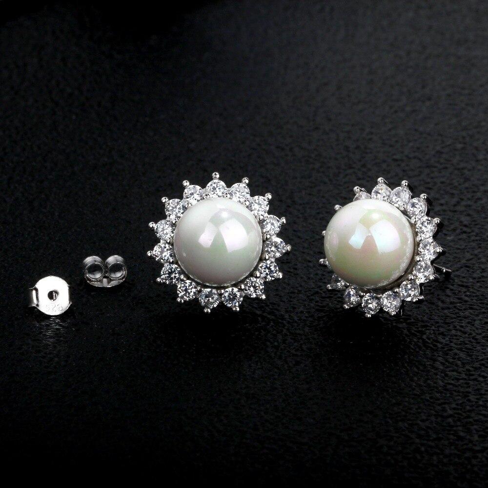Women’s 925 Sterling Silver Stud Earrings with Simulated Pearl and Cubic Zirconia-Customized Jewel