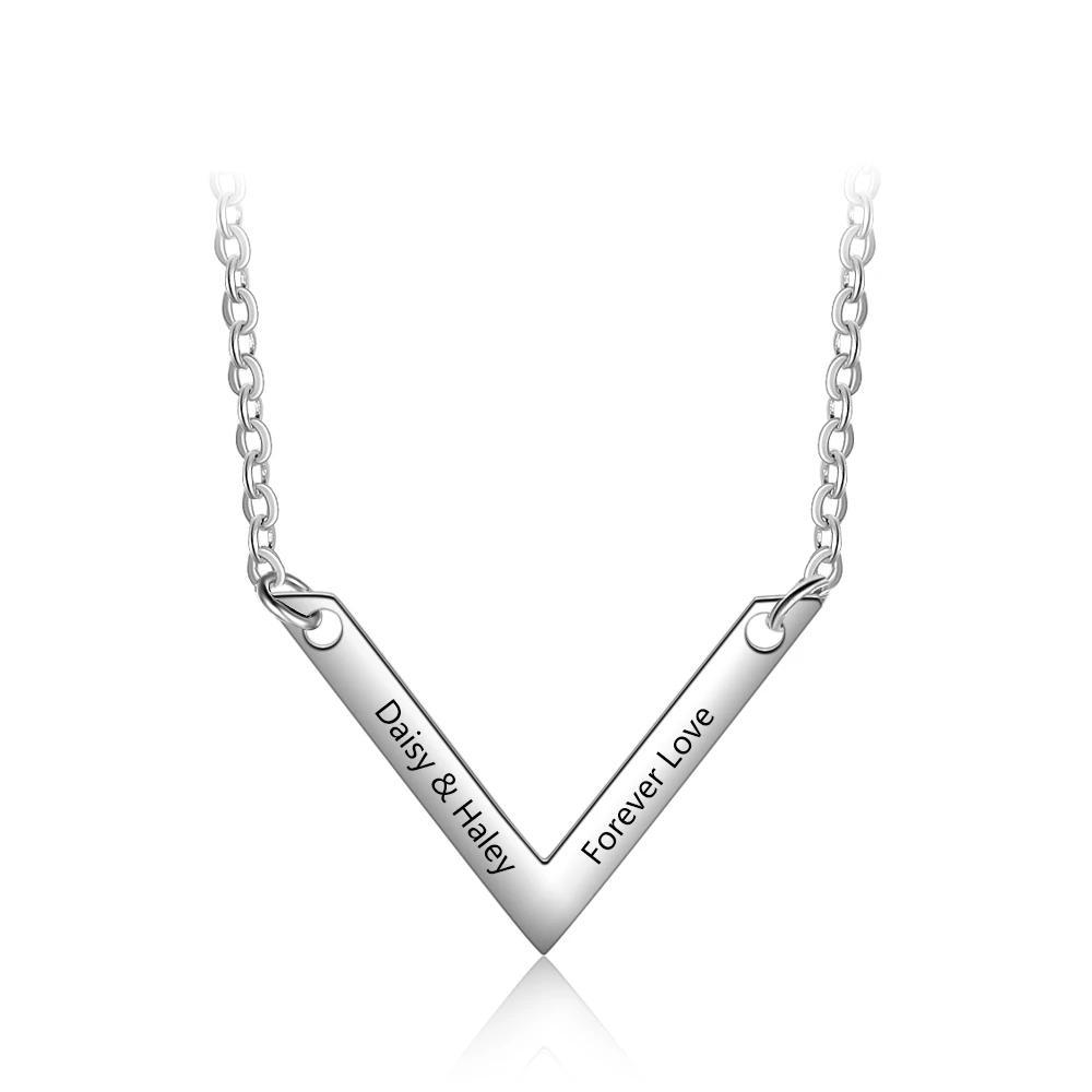 Personalized Stainless Steel Jewelry Necklace with V-shaped Engrave Name Pendant, Gift for Women-Customized Jewel