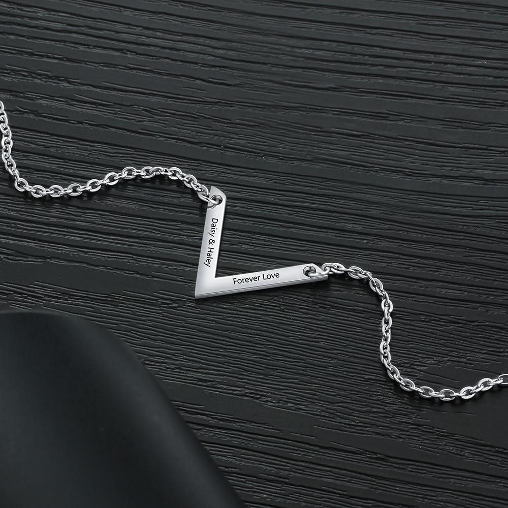Personalized Stainless Steel Jewelry Necklace with V-shaped Engrave Name Pendant, Gift for Women-Customized Jewel