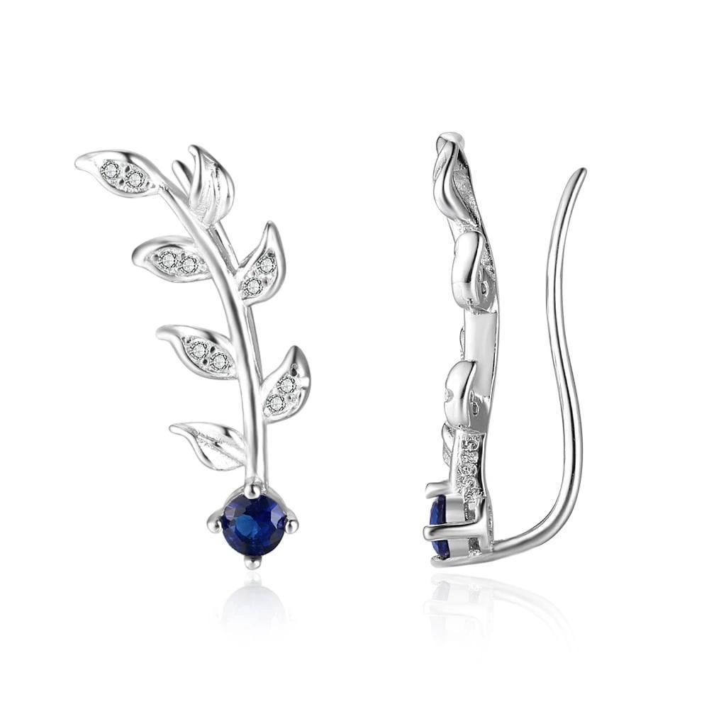 Leaves Accessories Blue Cubic Zirconia Clip Earrings For Women 925 Sterling Silver Party Jewelry Gift-Customized Jewel