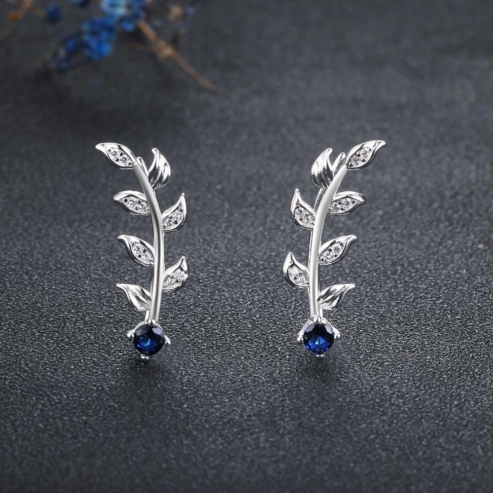 Leaves Accessories Blue Cubic Zirconia Clip Earrings For Women 925 Sterling Silver Party Jewelry Gift-Customized Jewel