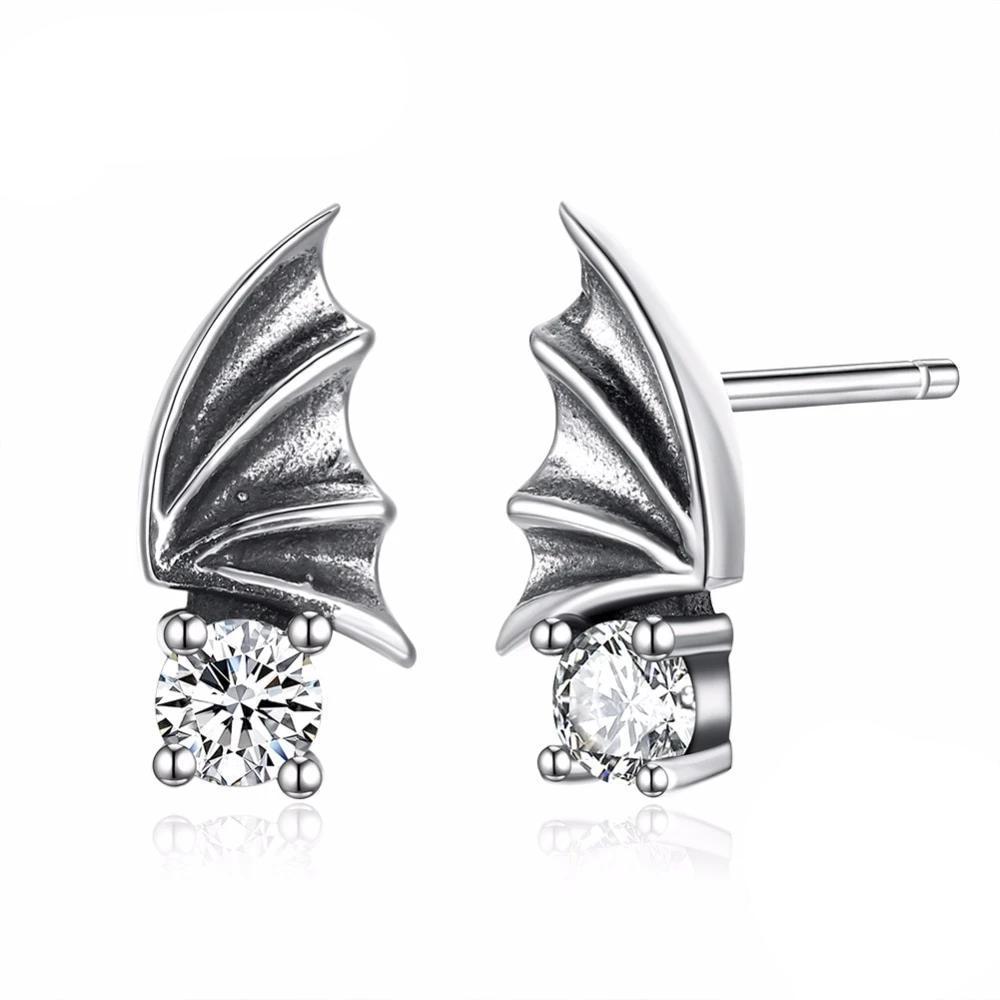 Vintage Wing Design Solid 925 Sterling Silver Stud Earrings For Women Round Cubic Zirconia OL Jewelry-Customized Jewel