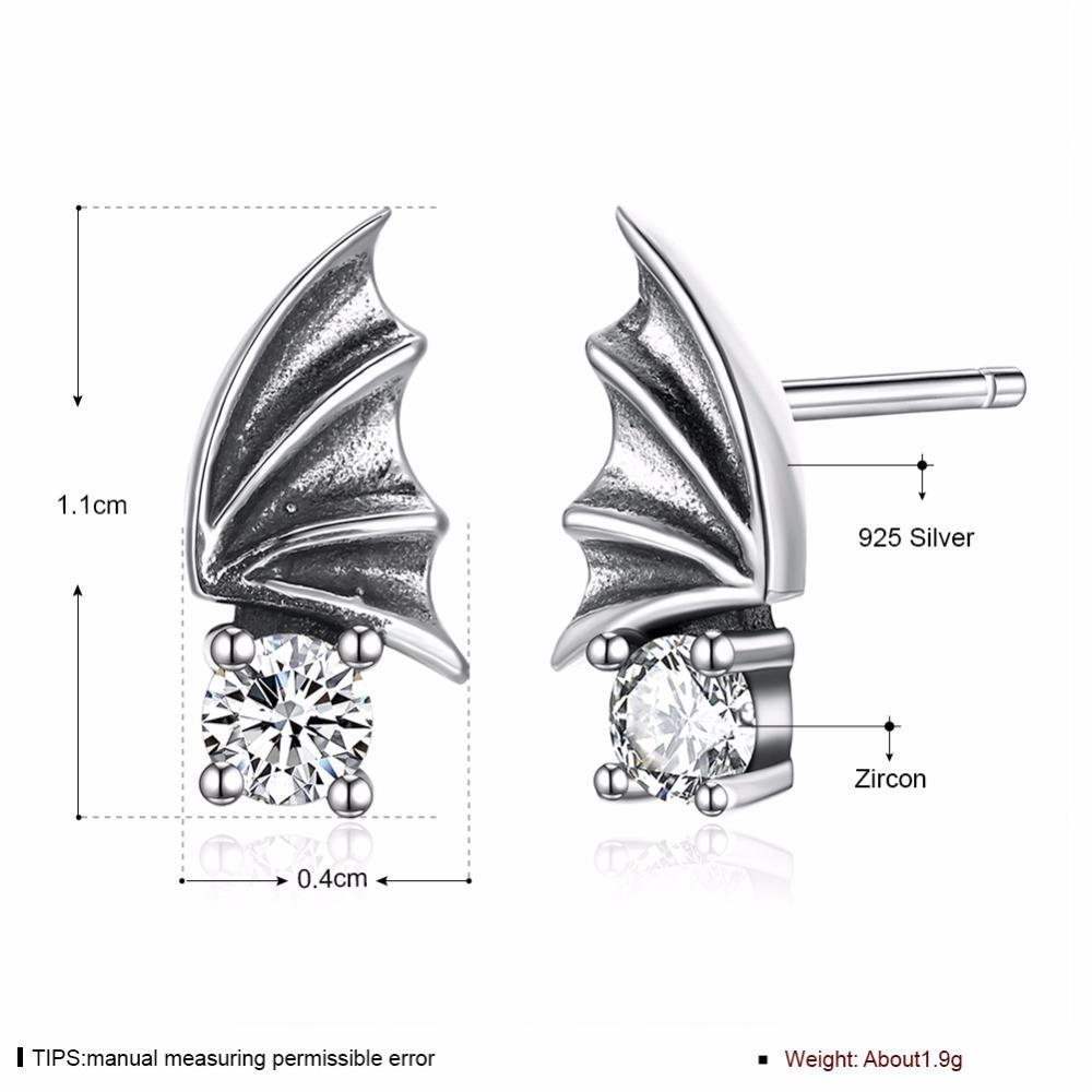 Vintage Wing Design Solid 925 Sterling Silver Stud Earrings For Women Round Cubic Zirconia OL Jewelry-Customized Jewel