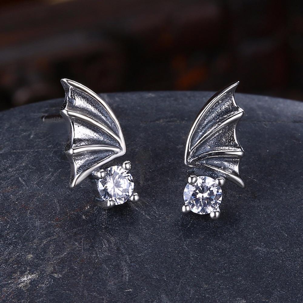 Vintage Wing Design Solid 925 Sterling Silver Stud Earrings For Women Round Cubic Zirconia OL Jewelry-Customized Jewel