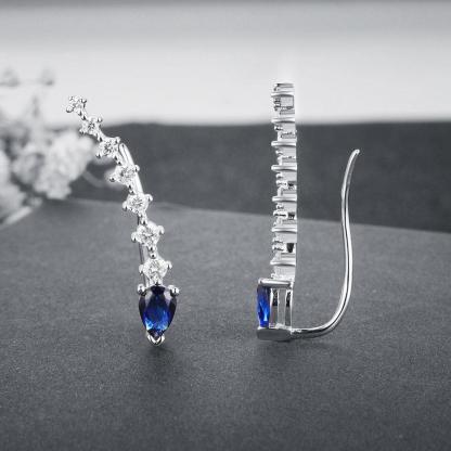Water Drop Shape Blue Cubic Zirconia Clip Earrings For Women 925 Sterling Silver Party Jewelry Gift-Customized Jewel