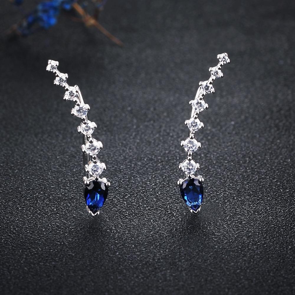 Water Drop Shape Blue Cubic Zirconia Clip Earrings For Women 925 Sterling Silver Party Jewelry Gift-Customized Jewel