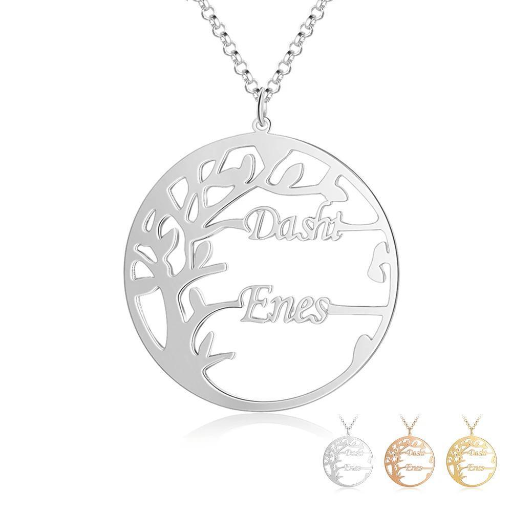 Personalized Tree of Life Necklace with 2 Names Customized Name Letter Pendant Necklace Women Jewelry Christmas Gift-Customized Jewel