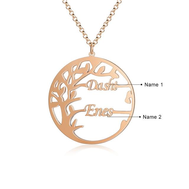 Personalized Tree of Life Necklace with 2 Names Customized Name Letter Pendant Necklace Women Jewelry Christmas Gift-Customized Jewel