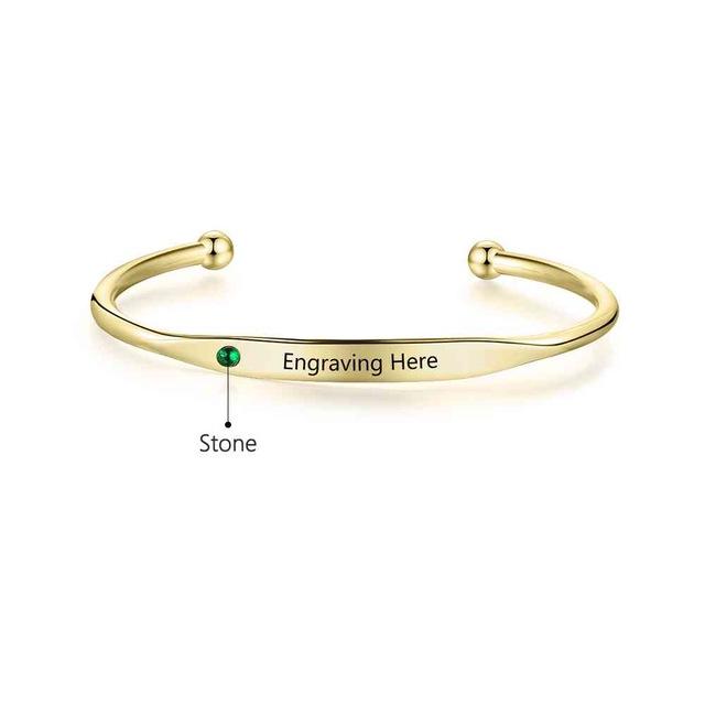 Personalized Stainless-Steel ID bracelets with Name Engrave & Custom Birthstone, Jewelry Bangles for Women-Customized Jewel