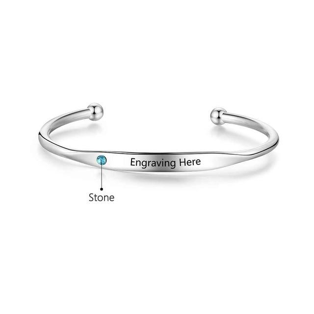 Personalized Stainless-Steel ID bracelets with Name Engrave & Custom Birthstone, Jewelry Bangles for Women-Customized Jewel
