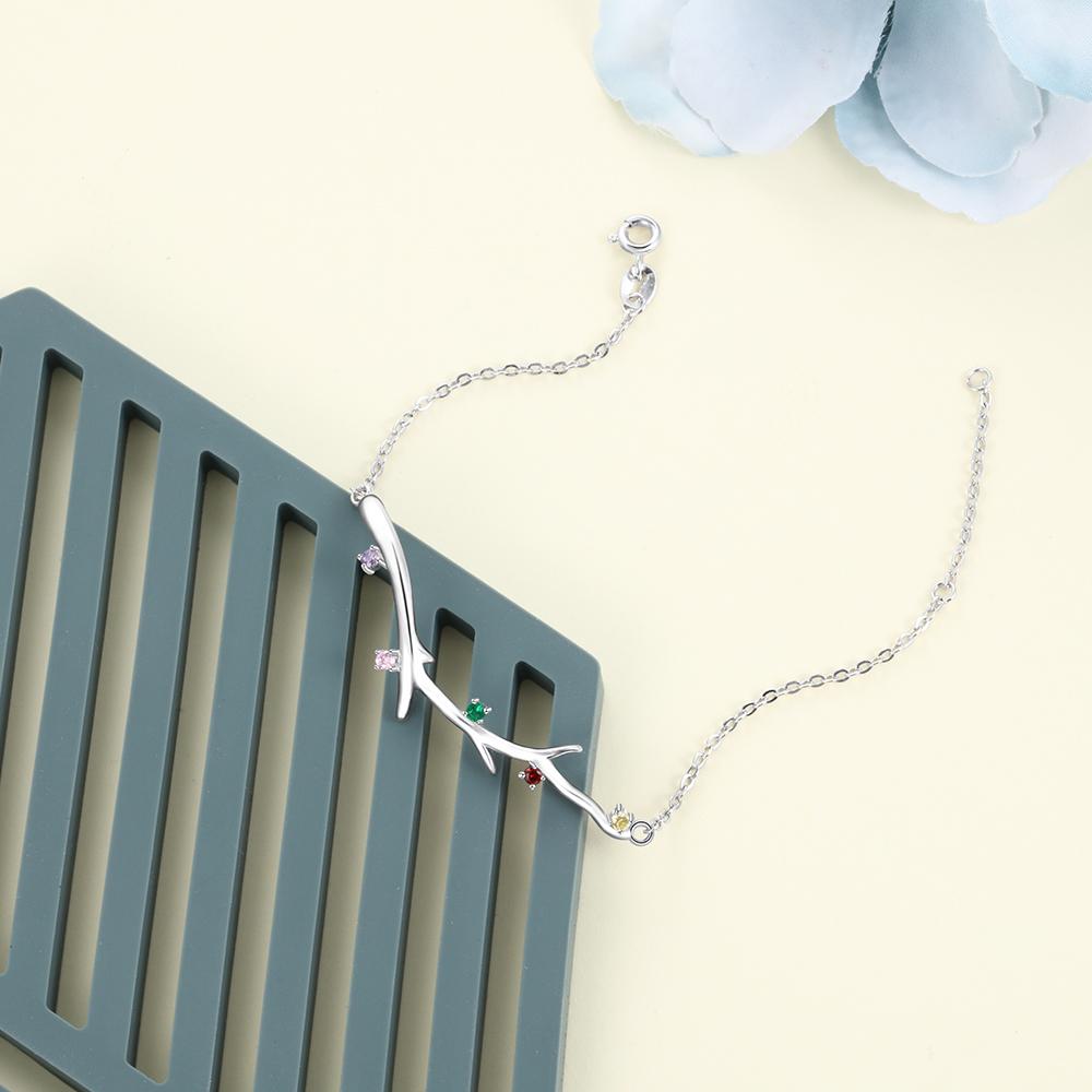 Personalized Branch Bracelet with Zirconia Custom 5 Birthstones Bracelets & Bangles for Women Family Gift-Customized Jewel