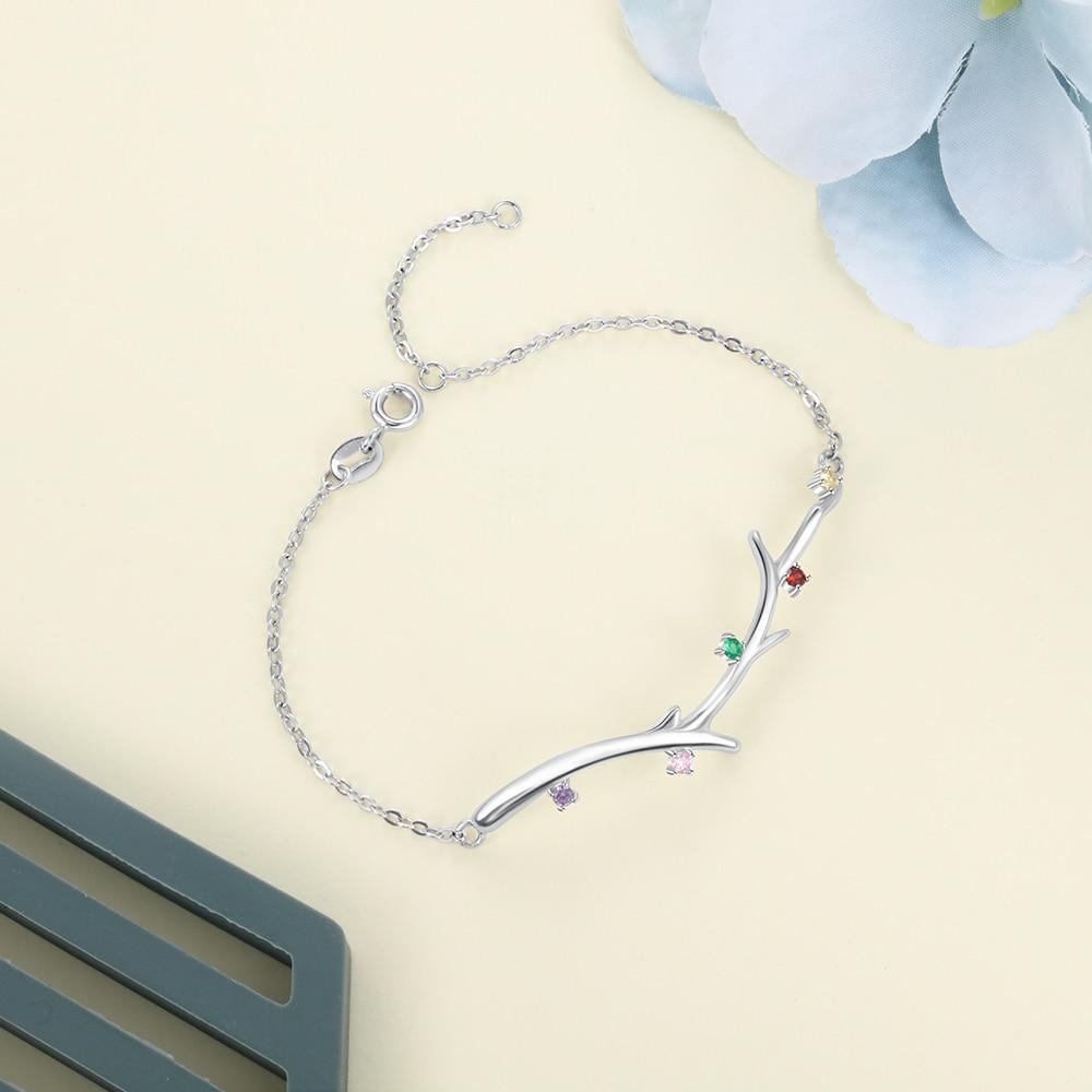 Personalized Branch Bracelet with Zirconia Custom 5 Birthstones Bracelets & Bangles for Women Family Gift-Customized Jewel