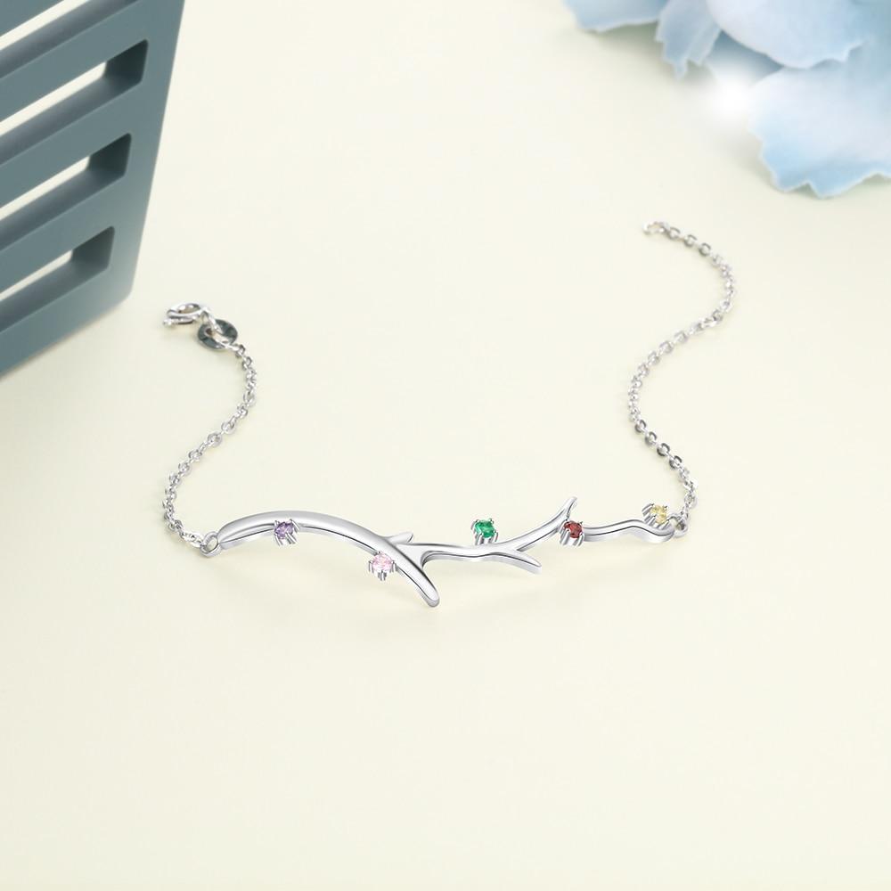Personalized Branch Bracelet with Zirconia Custom 5 Birthstones Bracelets & Bangles for Women Family Gift-Customized Jewel