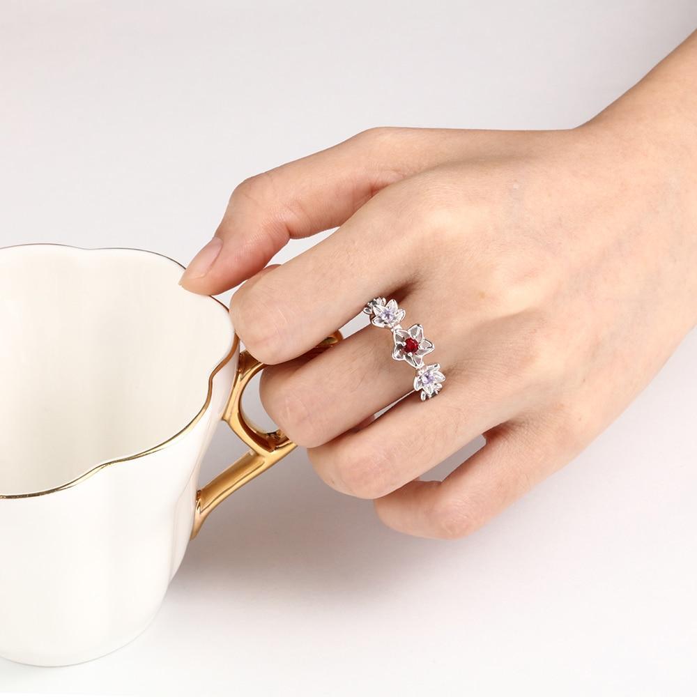 Sterling Silver Personalized DIY Birthstone Rings for Women Inside Engraving Flower Ring Silver Fine Jewelry-Customized Jewel