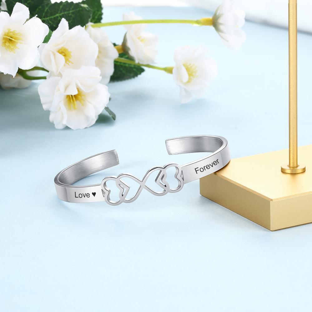 Personalized Stainless Steel Heart Cuff Bangle Bracelets with Engraved Name, Customized Bangle for Women-Customized Jewel