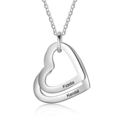 Personalized Heart Necklace with Custom 2 Names Engraved, Christmas 7 Anniversary Gift for Wife-Customized Jewel