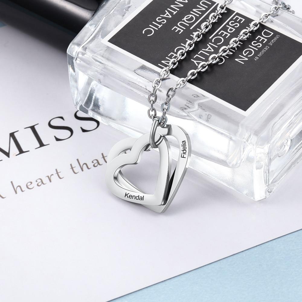 Personalized Heart Necklace with Custom 2 Names Engraved, Christmas 7 Anniversary Gift for Wife-Customized Jewel