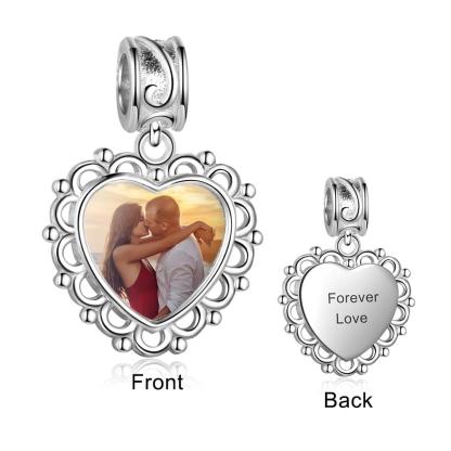 Personalized Heart Charms Beads for Bracelet with Custom Engrave & DIY Photo, Anniversary Gift Bracelet-Customized Jewel