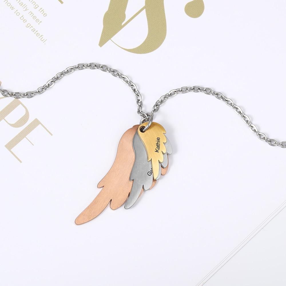 Personalized Wings Necklace with 3 Names Mixed Steel & Rose Gold & Gold Color Custom Family Engraved Necklace-Customized Jewel