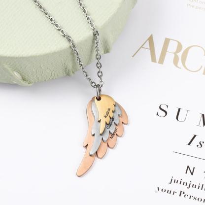 Personalized Wings Necklace with 3 Names Mixed Steel & Rose Gold & Gold Color Custom Family Engraved Necklace-Customized Jewel