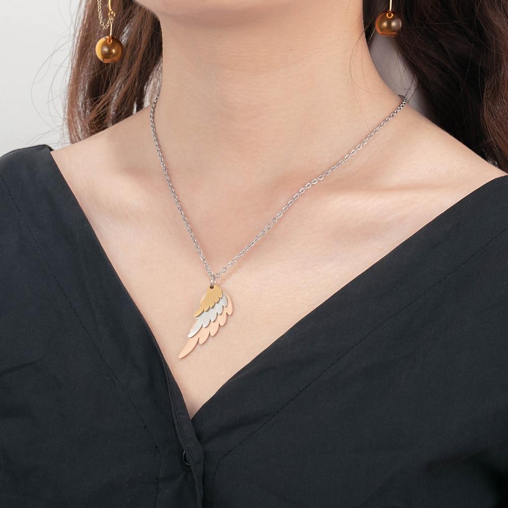 Personalized Wings Necklace with 3 Names Mixed Steel & Rose Gold & Gold Color Custom Family Engraved Necklace-Customized Jewel