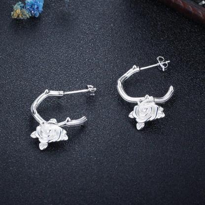Rose Accessories Hoop Earrings For Women 925 Sterling Silver Party Jewelry Gift-Customized Jewel