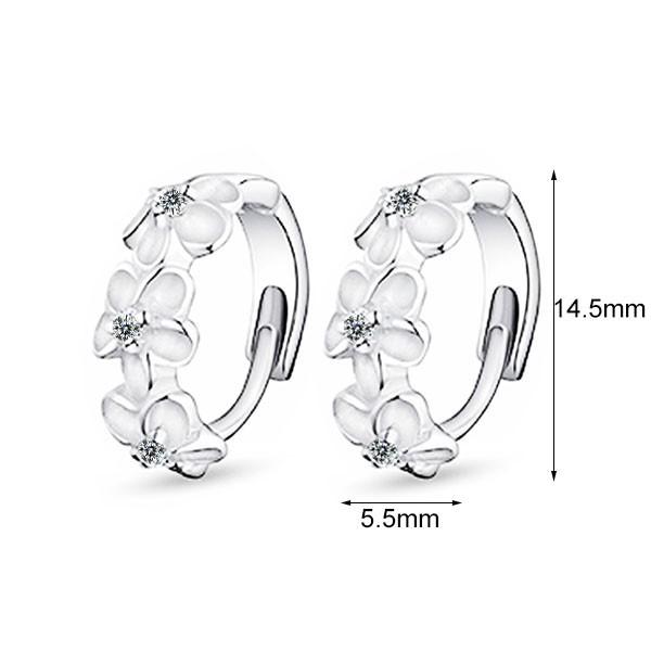 Elegant Flower Cubic Zirconia Hoop Earring, Rhodium Plated Vivid Ear Stud for Women, Ideal Gift for Her-Customized Jewel