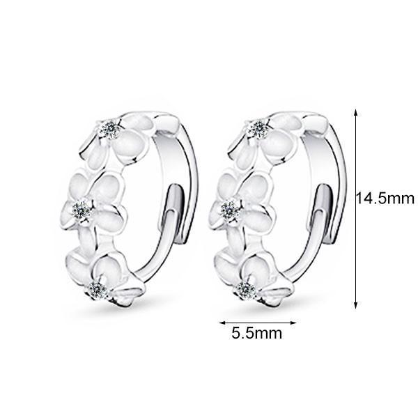 Elegant Flower Cubic Zirconia Hoop Earring, Rhodium Plated Vivid Ear Stud for Women, Ideal Gift for Her-Customized Jewel