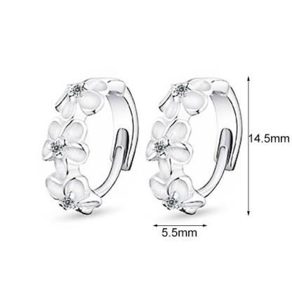 Elegant Flower Cubic Zirconia Hoop Earring, Rhodium Plated Vivid Ear Stud for Women, Ideal Gift for Her-Customized Jewel
