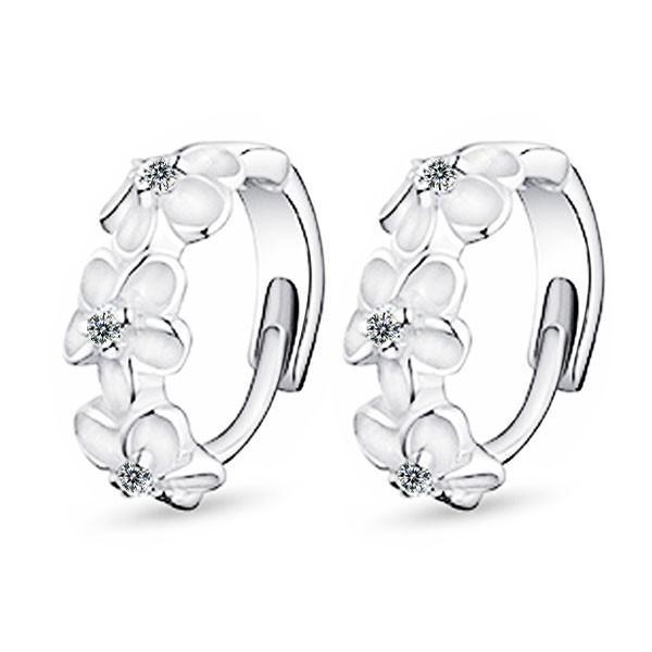 Elegant Flower Cubic Zirconia Hoop Earring, Rhodium Plated Vivid Ear Stud for Women, Ideal Gift for Her-Customized Jewel