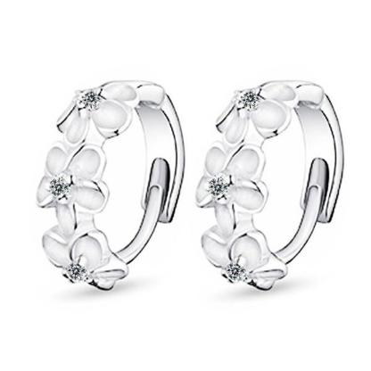 Elegant Flower Cubic Zirconia Hoop Earring, Rhodium Plated Vivid Ear Stud for Women, Ideal Gift for Her-Customized Jewel