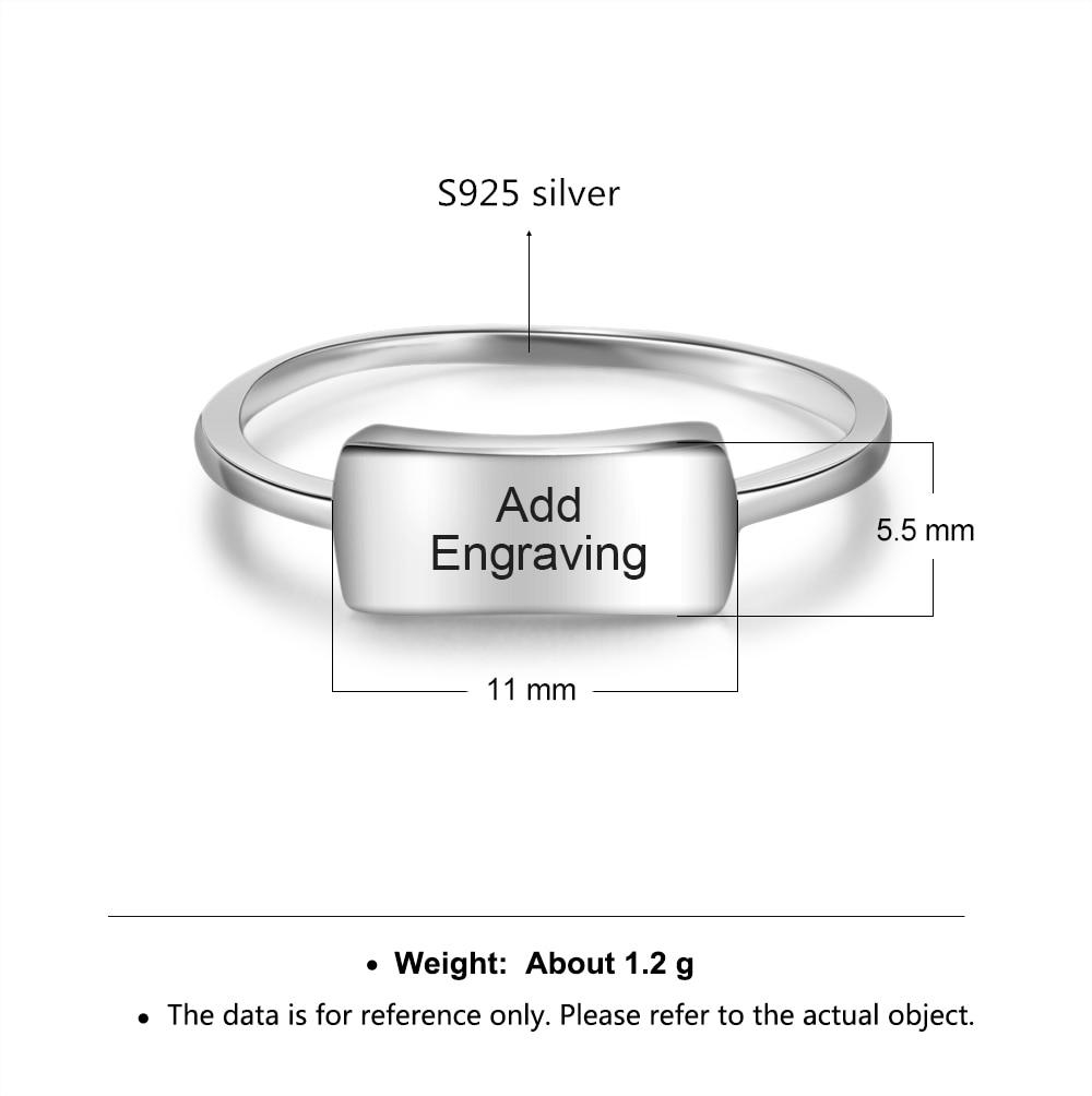 Personalized 925 Sterling Silver Engraved Bar Rings for Women Simple Style Custom Name Silver Ring Gift for Girls-Customized Jewel