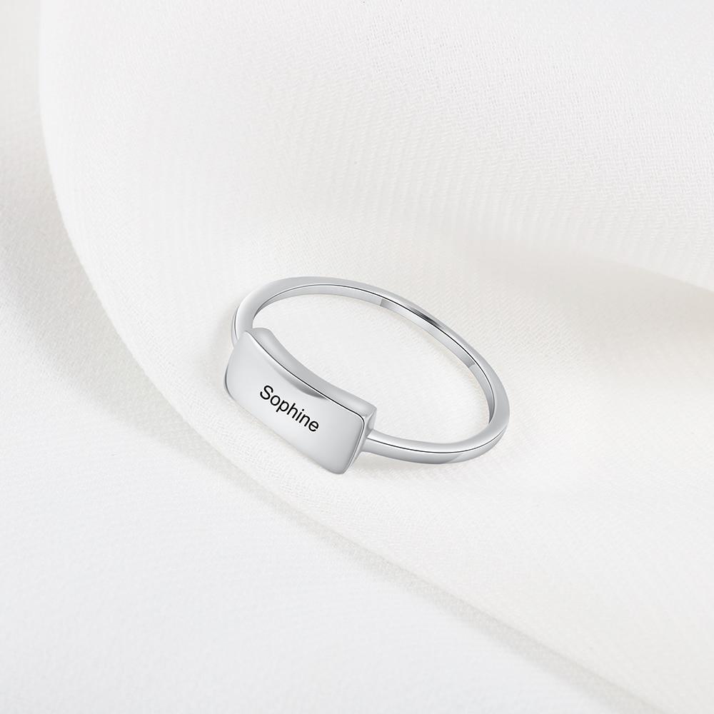 Personalized 925 Sterling Silver Engraved Bar Rings for Women Simple Style Custom Name Silver Ring Gift for Girls-Customized Jewel