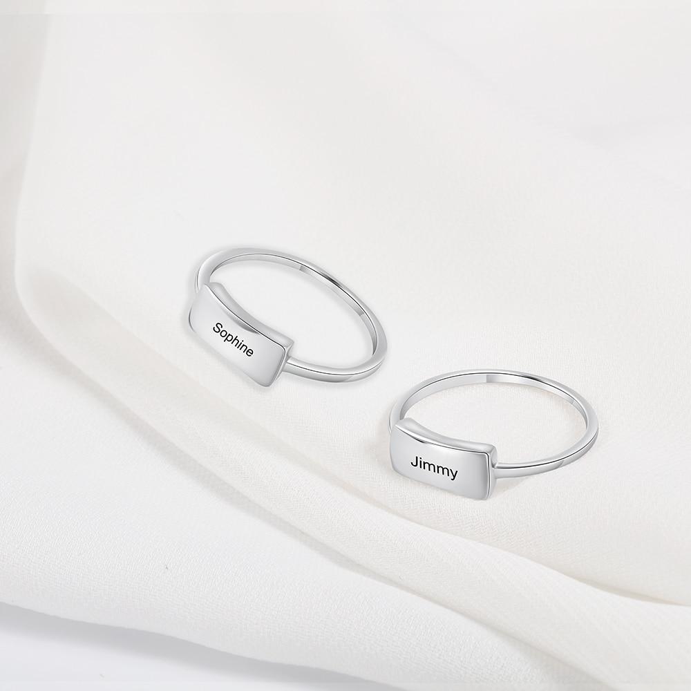 Personalized 925 Sterling Silver Engraved Bar Rings for Women Simple Style Custom Name Silver Ring Gift for Girls-Customized Jewel