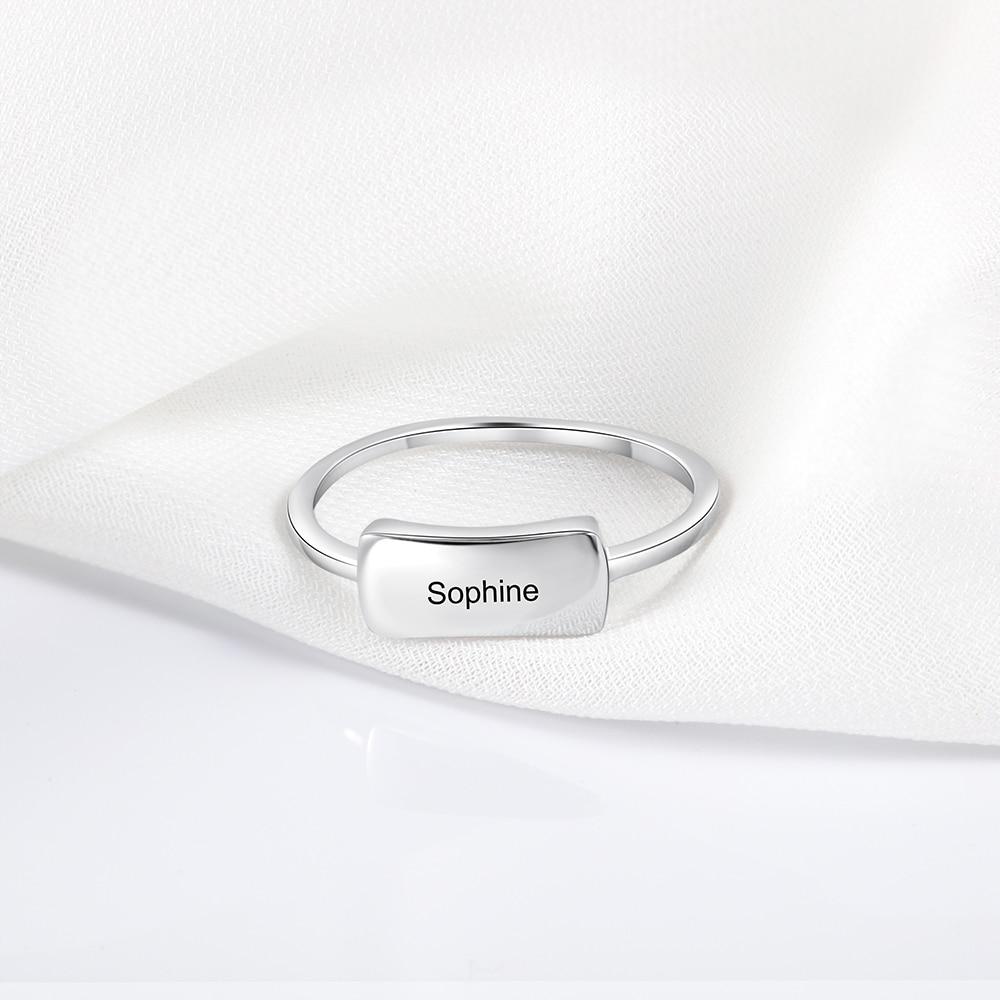 Personalized 925 Sterling Silver Engraved Bar Rings for Women Simple Style Custom Name Silver Ring Gift for Girls-Customized Jewel