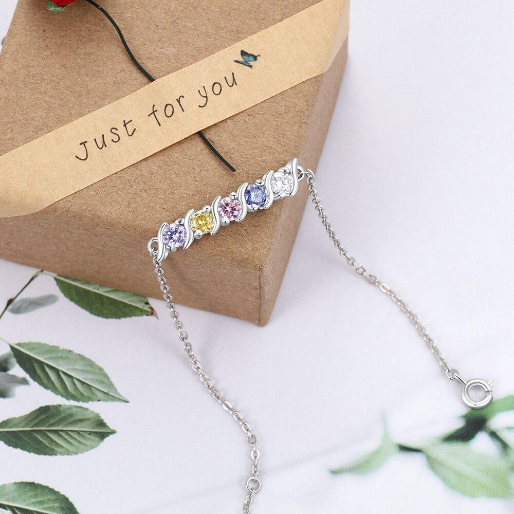 Personalized Chain Bracelet with 5 Customized Zirconia Birthstones, DIY Bangles for Women-Customized Jewel