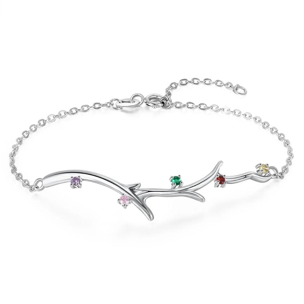 Personalized Branch Bracelet with Zirconia Custom 5 Birthstones Bracelets & Bangles for Women Family Gift-Customized Jewel