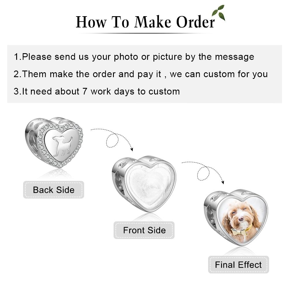 Personalized Dog Charms Heart Beads with DIY Customized Photo & Clear CZ, Fit Bracelet Jewelry-Customized Jewel