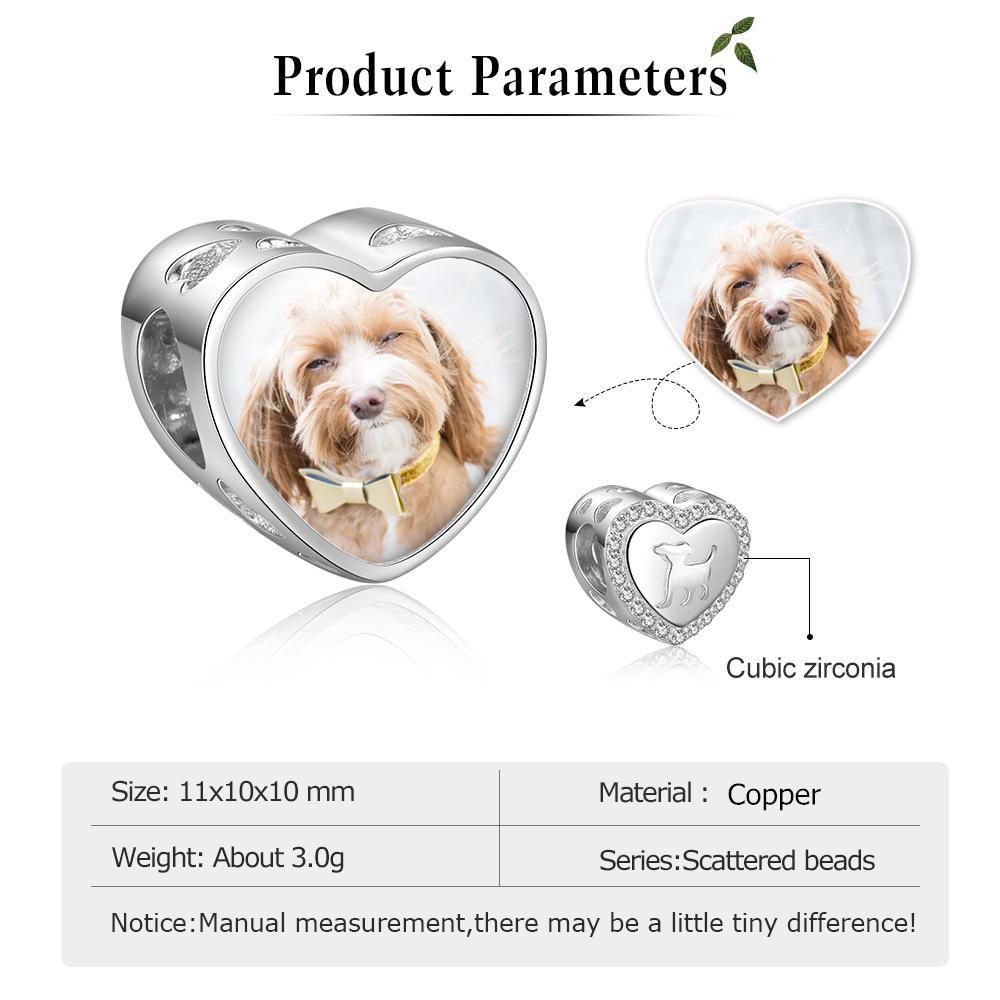 Personalized Dog Charms Heart Beads with DIY Customized Photo & Clear CZ, Fit Bracelet Jewelry-Customized Jewel