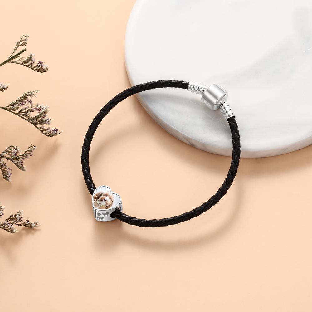 Personalized Dog Charms Heart Beads with DIY Customized Photo & Clear CZ, Fit Bracelet Jewelry-Customized Jewel