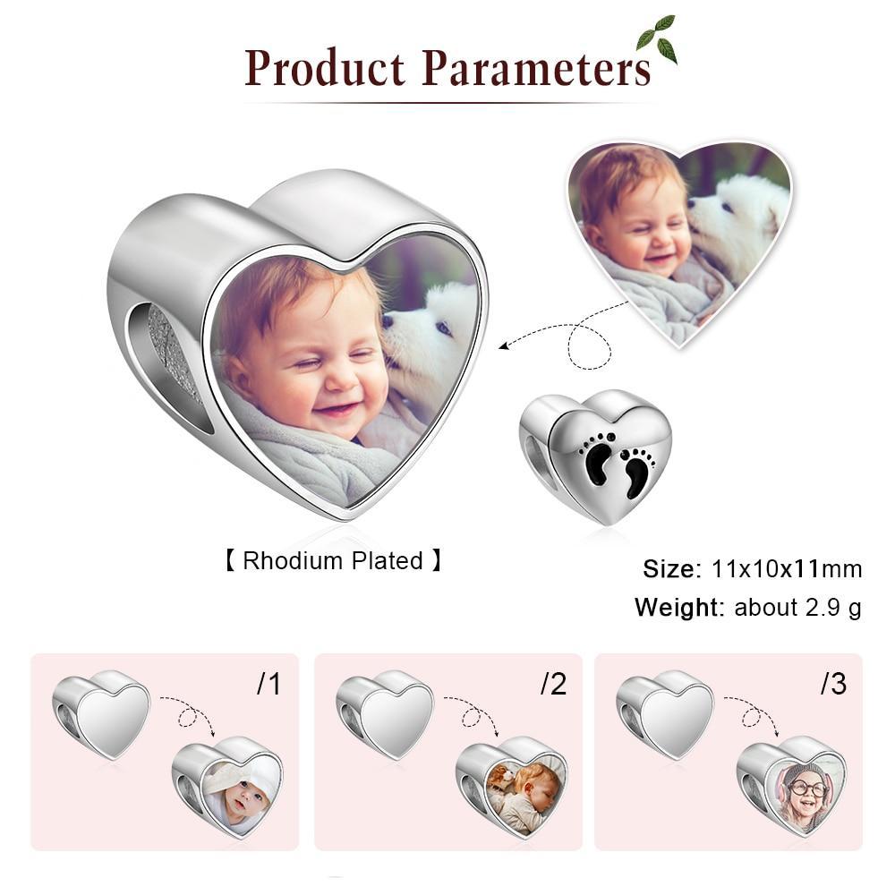 Personalized Custom Heart Shaped Charms / Beads with Baby Feet for Necklace or Bracelet, Jewelry Making Accessory-Customized Jewel
