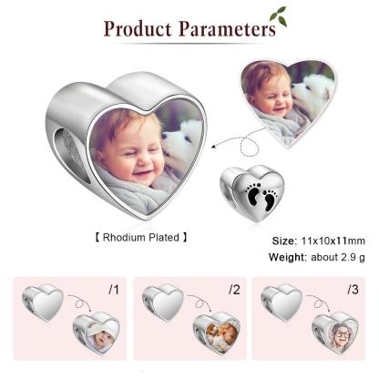 Personalized Custom Heart Shaped Charms / Beads with Baby Feet for Necklace or Bracelet, Jewelry Making Accessory-Customized Jewel
