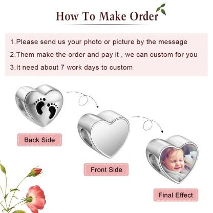 Personalized Custom Heart Shaped Charms / Beads with Baby Feet for Necklace or Bracelet, Jewelry Making Accessory-Customized Jewel