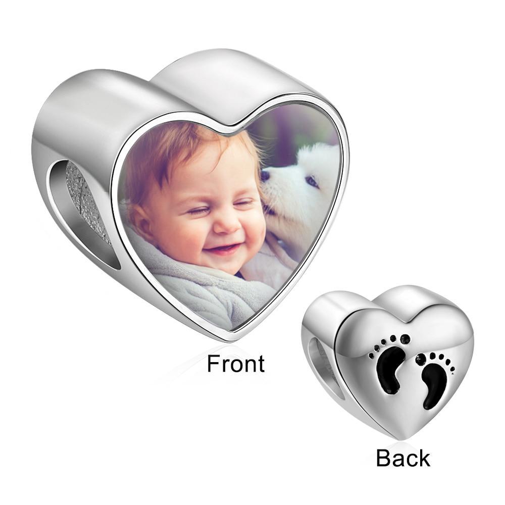Personalized Custom Heart Shaped Charms / Beads with Baby Feet for Necklace or Bracelet, Jewelry Making Accessory-Customized Jewel
