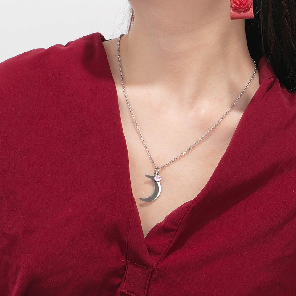 Personalized Stainless Steel Necklace with Customized Name & Moon Birthstone Pendant, Classic Women’s Party Jewelry-Customized Jewel